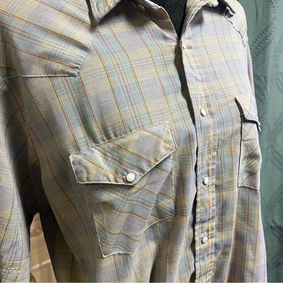 Vintage Men's Plaid Pearl Snap Short Sleeve Shirt - Size Large - Picture 7 of 14